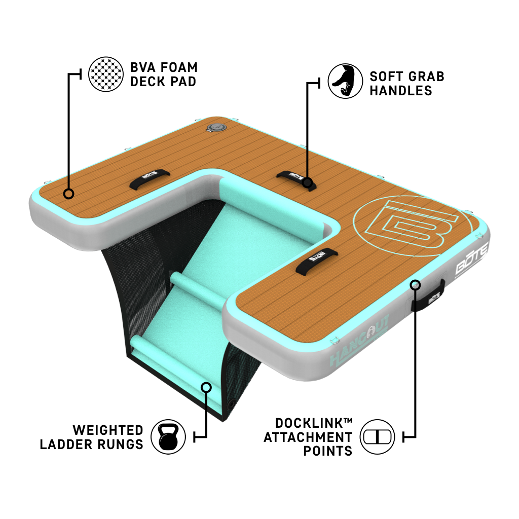 Front angled view of the Inflatable Hangout Ladder Classic with callouts