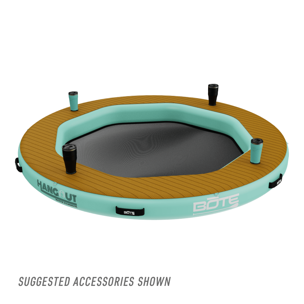 Top view of the Inflatable Hangout Water Hammock 7 Classic with drinkware