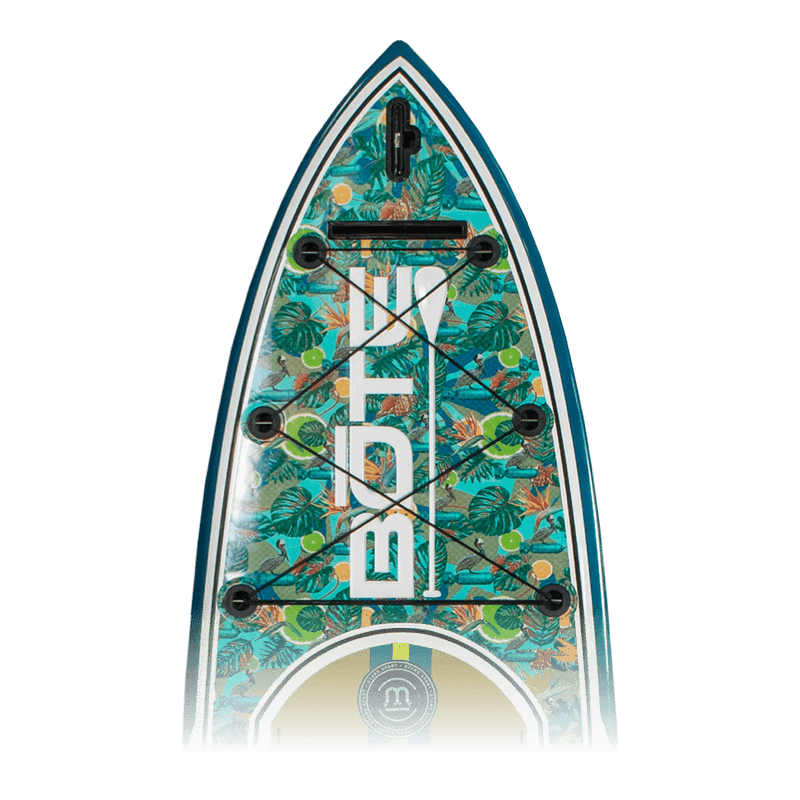 Top view of HD 10'6" Native Bombardier Paddle Board with tropical leaf and citrus pattern.
