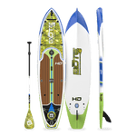 Top, side and bottom view of the HD 10′6″ Native Nalu Paddle Board with paddle
