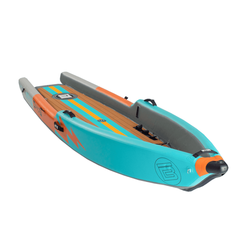 Front angle view of the Deus Aero inflatable kayak in Native Aqua
