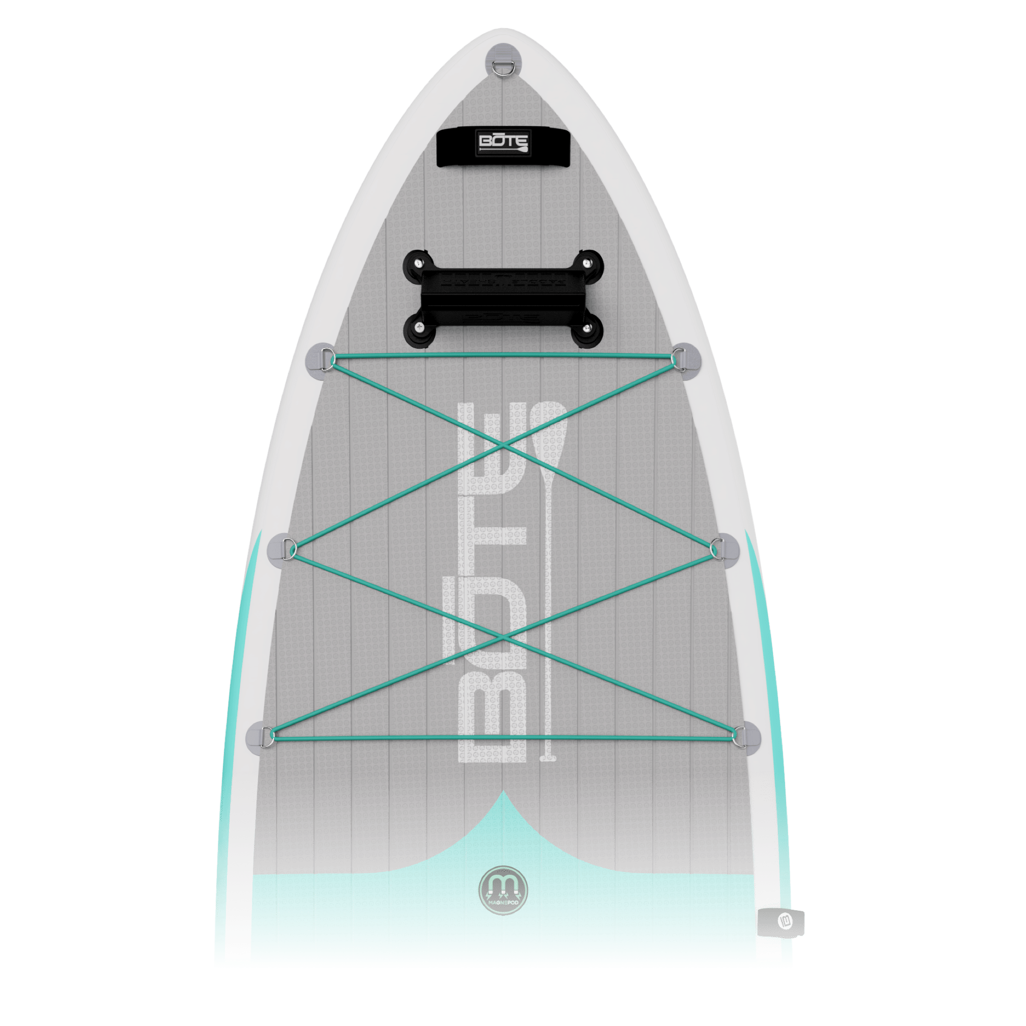 Zoomed in top view of the nose area of the HD Aero 11′6″ Full Trax Lime Inflatable Paddle Board