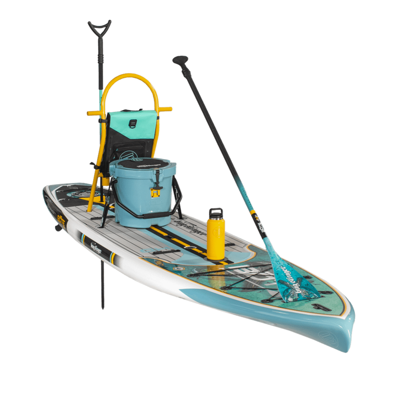 Front angled view of the HD 12′ Bug Slinger® Warbirds Paddle Board Fishing Package