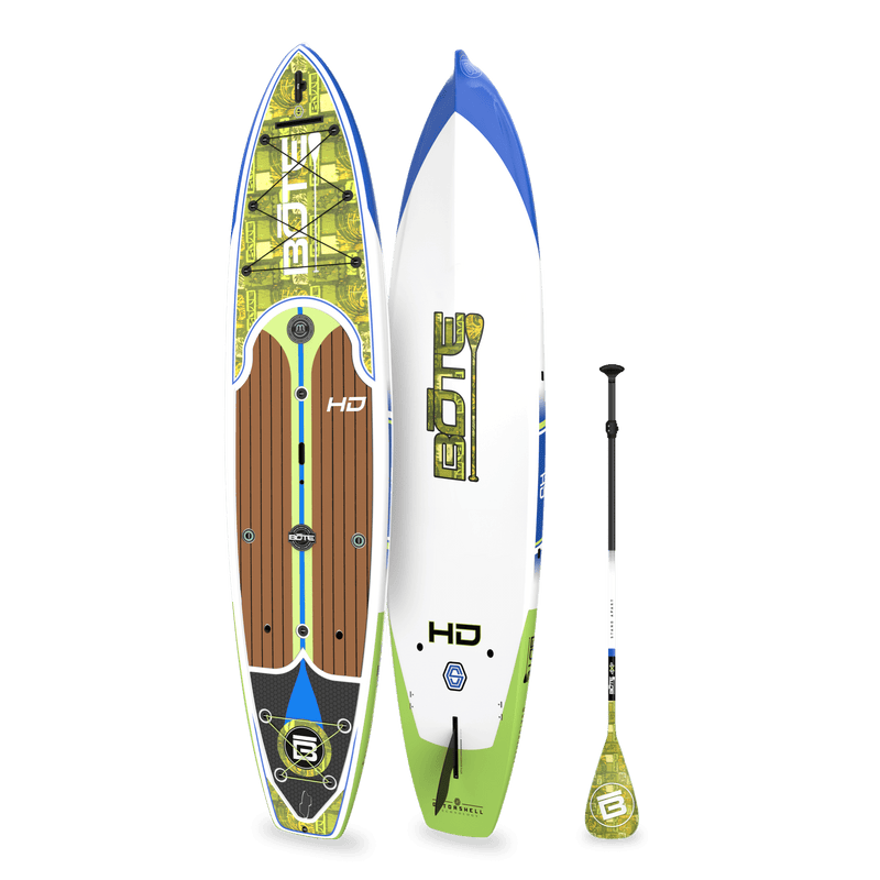 Top and bottom angled view of the HD 12′ Native Nalu Paddle Board with paddle