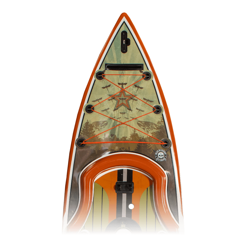 Zoomed in top view of the view of the Rackham 12′ Bug Slinger® Backwater Paddle Board