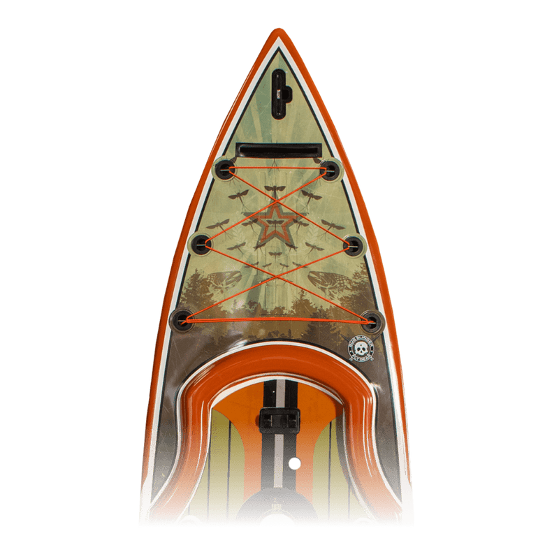 Zoomed in top view of the view of the Rackham 12′ Bug Slinger® Backwater Paddle Board
