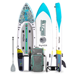 Top, bottom, and side of the Rover Aero 12′6″ Bug Slinger™ Silver King Inflatable Micro Skiff