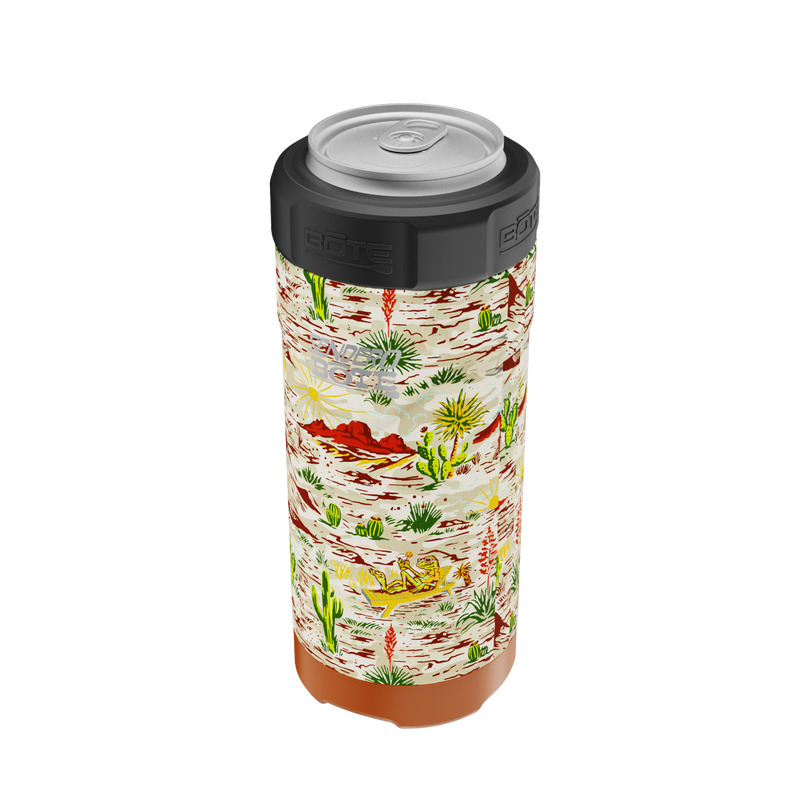 A direct front view of the MAGNEChill Can Cooler Slim Native Sendero, highlighting its main design and branding elements.