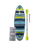 Top-down view of Kids FlowRider with seat, neon paddle, and gray BOTE bag.