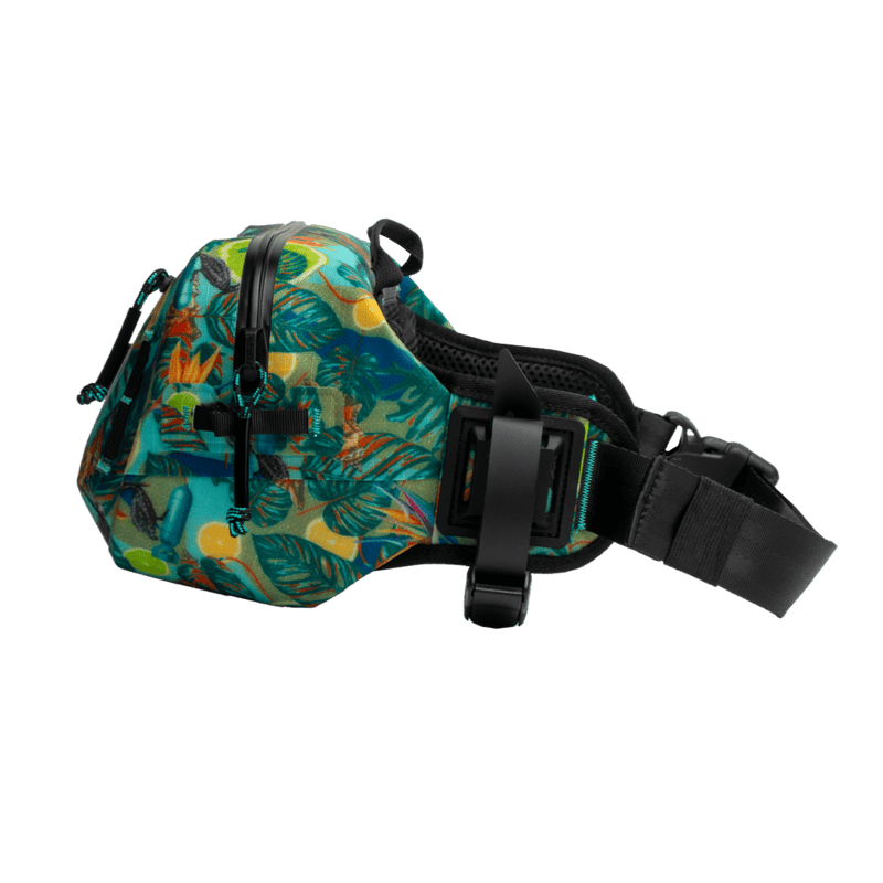 Side view of Native Bombardier belt pack showing depth, zippers, and padded belt strap.