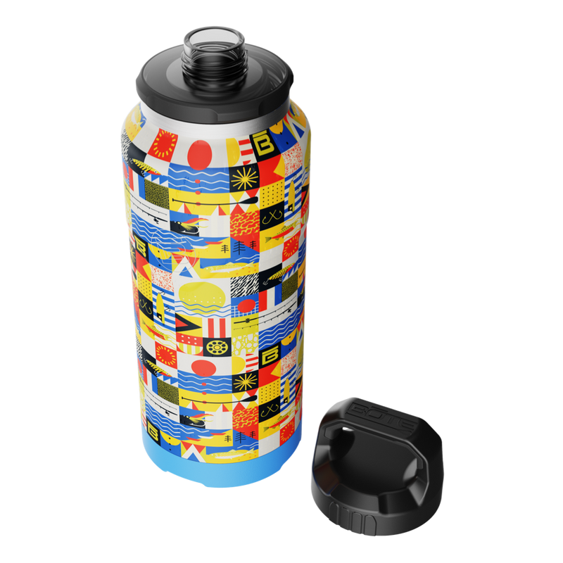 Top angled view of the MAGNEBottle 36oz Fischer Topwater with cap off