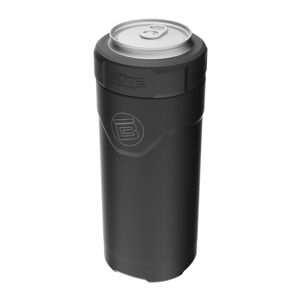 A detailed image of the MAGNEChill Can Cooler Slim Black, showing its design and key features.