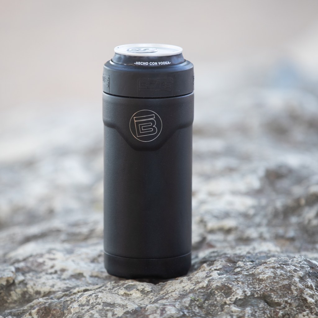 A detailed image of the MAGNEChill Can Cooler Slim Black, showing its design and key features.