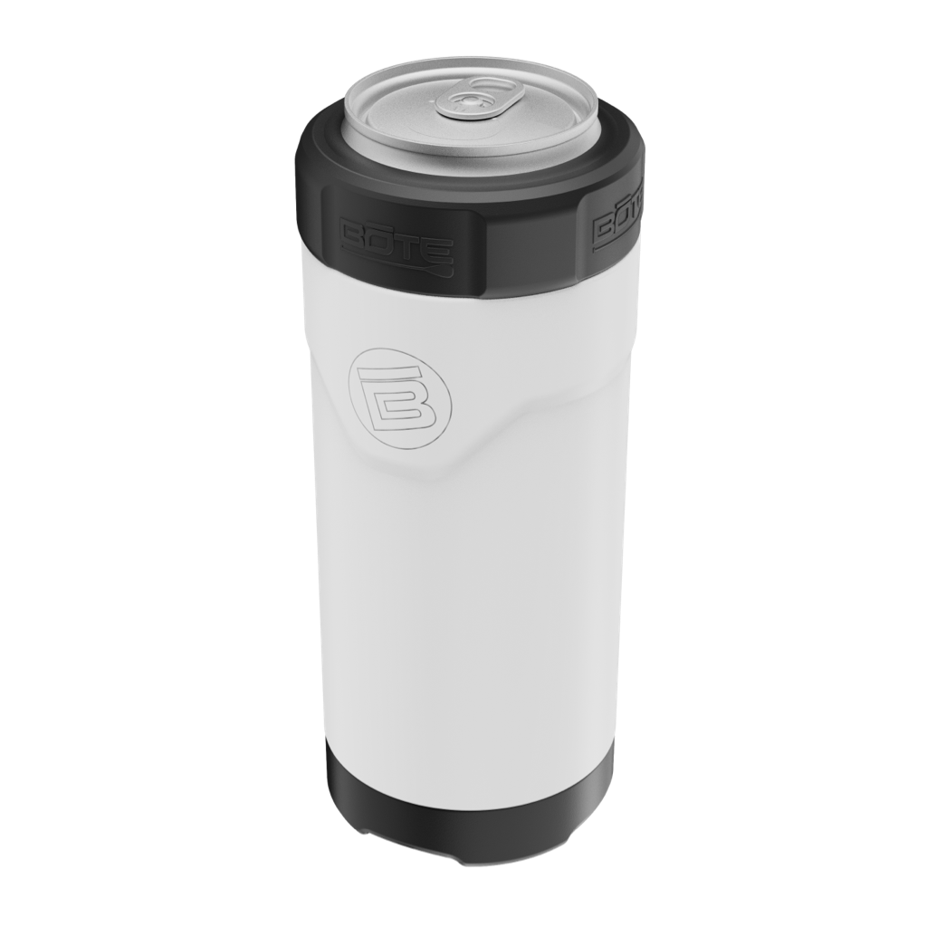 A detailed image of the MAGNEChill Can Cooler Slim White, showing its design and key features.