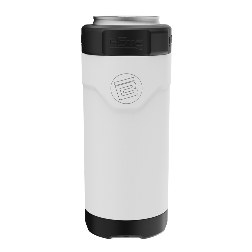 A detailed image of the MAGNEChill Can Cooler Slim White, showing its design and key features.