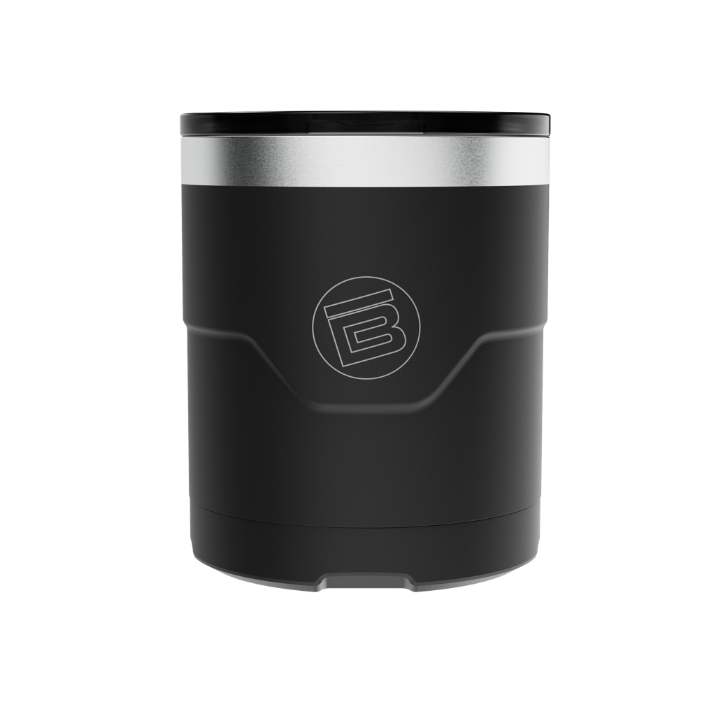 A detailed image of the MAGNETumbler 12oz Lowball with Lid Black, showing its design and key features.