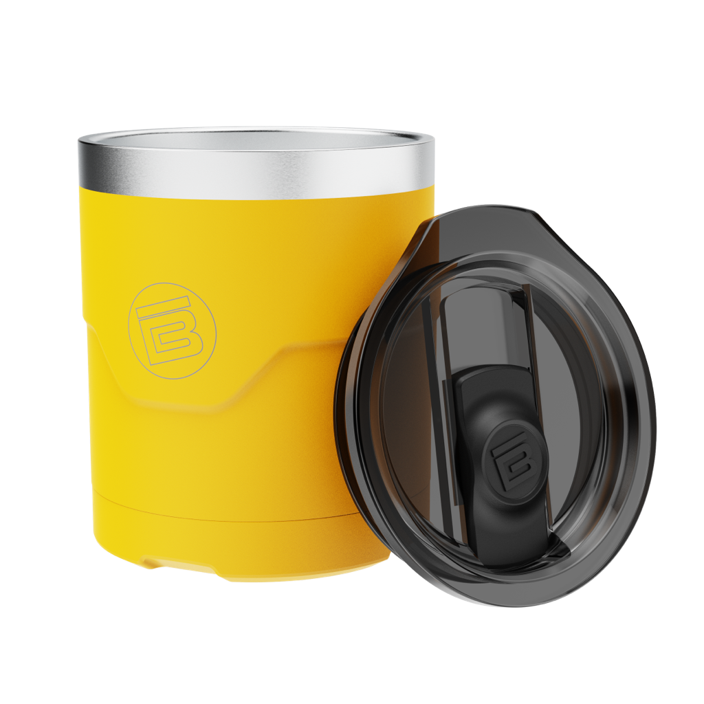 A detailed image of the MAGNETumbler 12oz Lowball with Lid Yellow, showing its design and key features.
