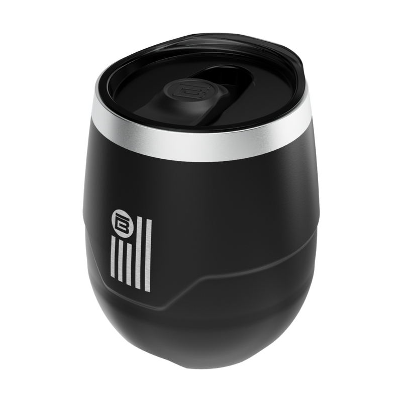 A detailed image of the BOTE Nation MAGNETumbler 12oz Stemless with Lid Black, showing its design and key features.