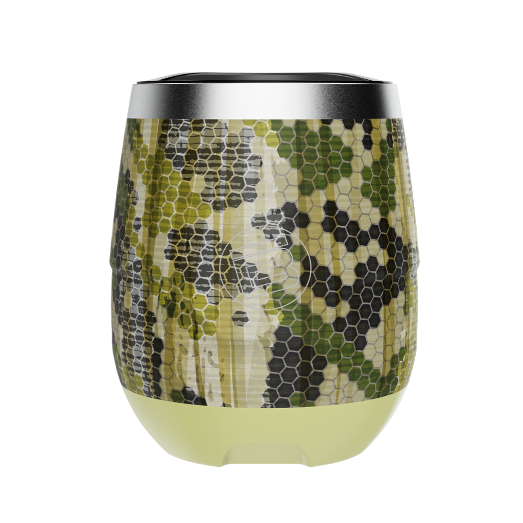 A detailed image of the MAGNETumbler 12oz Stemless with Lid Verge Camo, showing its design and key features.