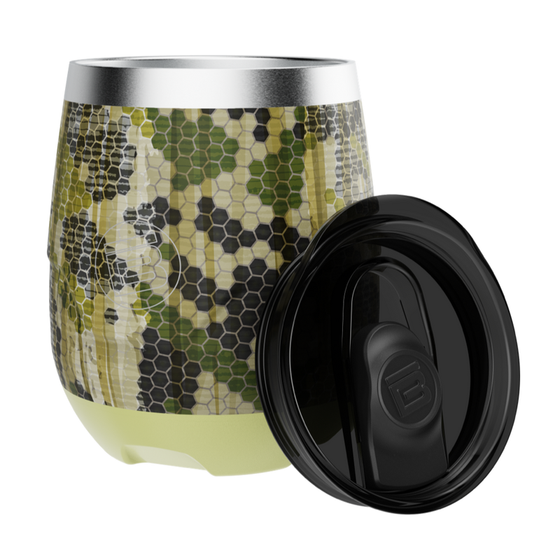 A detailed image of the MAGNETumbler 12oz Stemless with Lid Verge Camo, showing its design and key features.