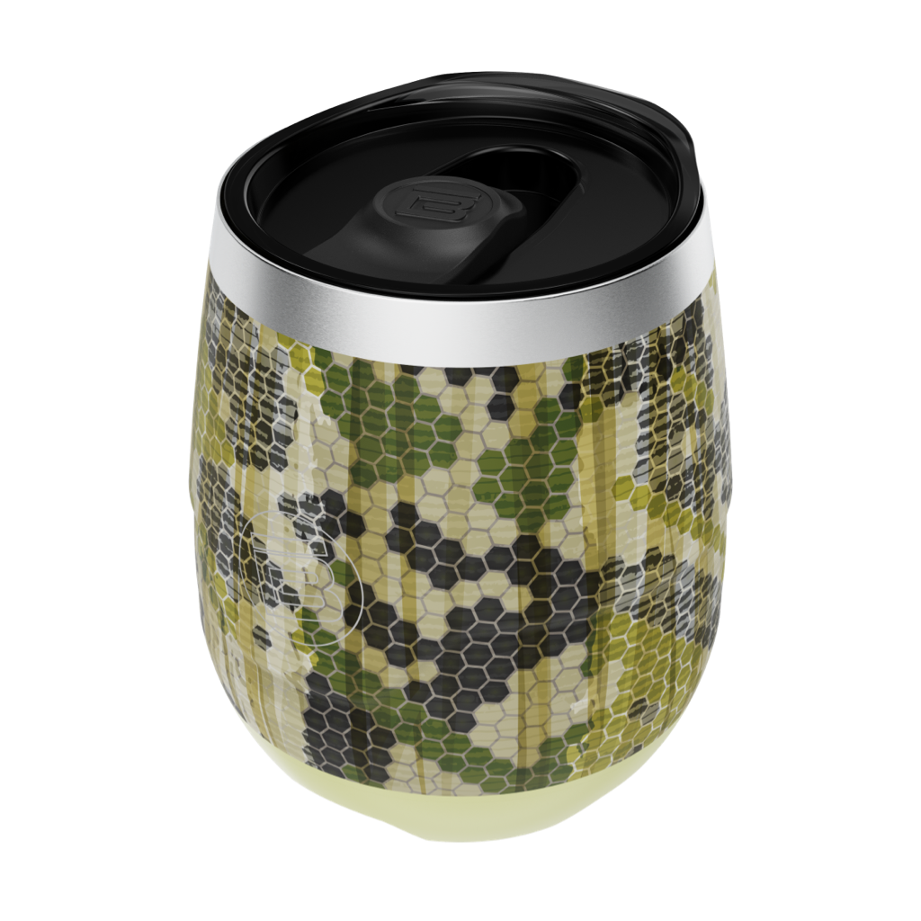 A detailed image of the MAGNETumbler 12oz Stemless with Lid Verge Camo, showing its design and key features.