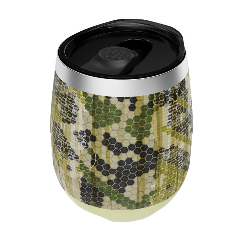 A detailed image of the MAGNETumbler 12oz Stemless with Lid Verge Camo, showing its design and key features.