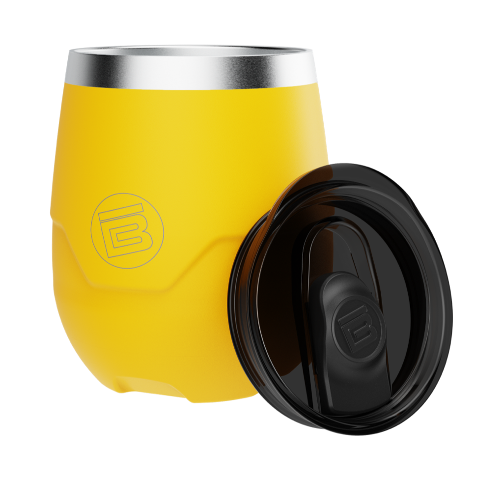 A detailed image of the MAGNETumbler 12oz Stemless with Lid Yellow, showing its design and key features.