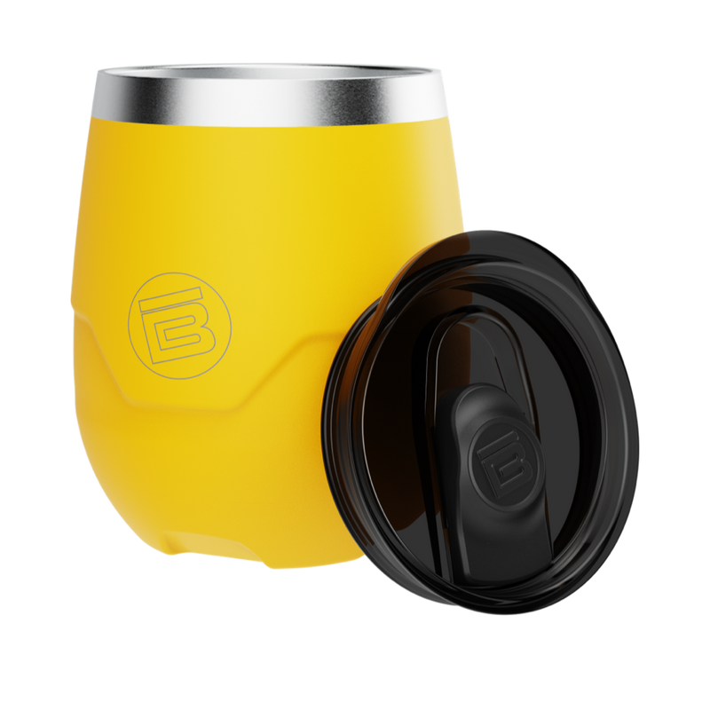 A detailed image of the MAGNETumbler 12oz Stemless with Lid Yellow, showing its design and key features.