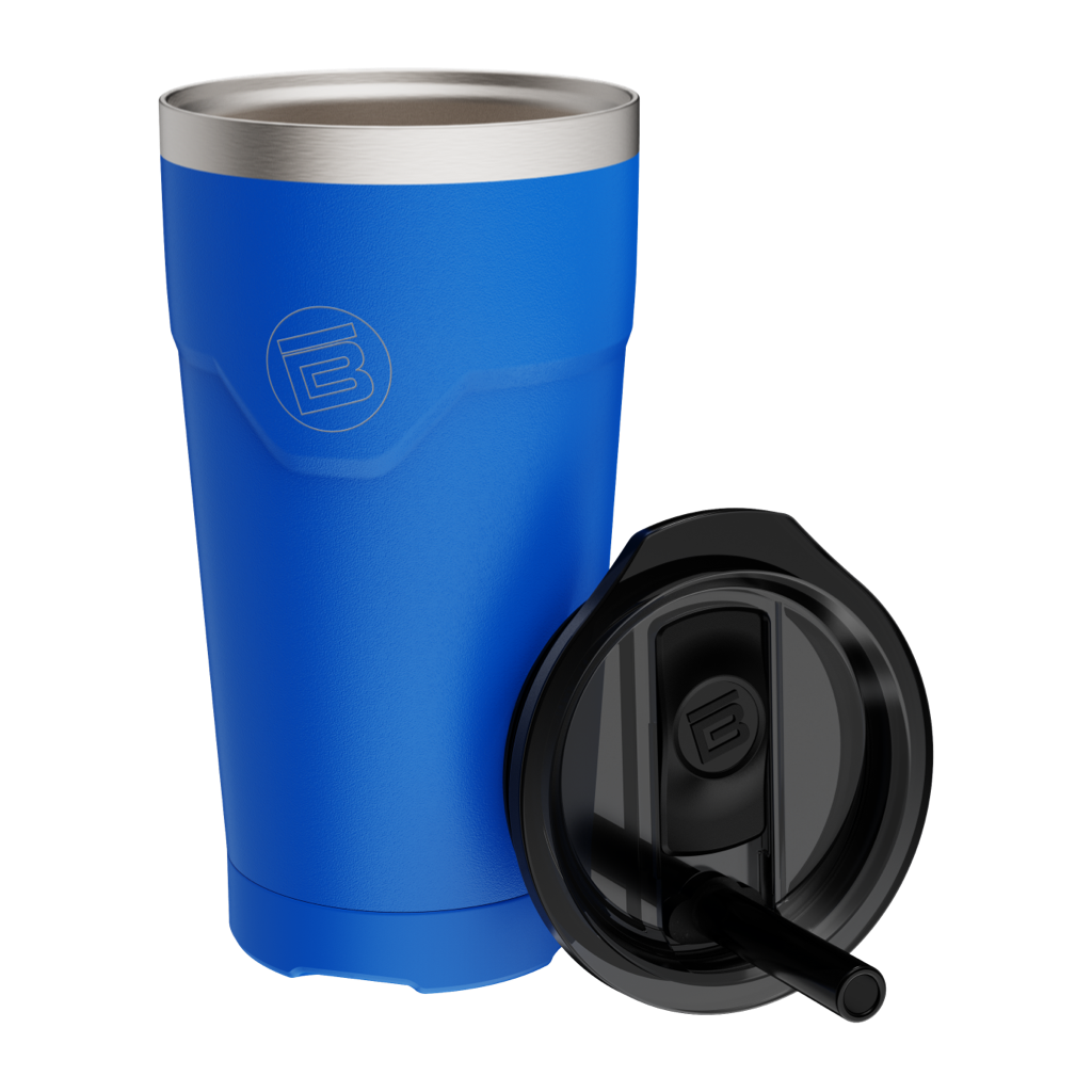 Side view of the MAGNETumbler 20oz with Lid Harbor Blue and straw