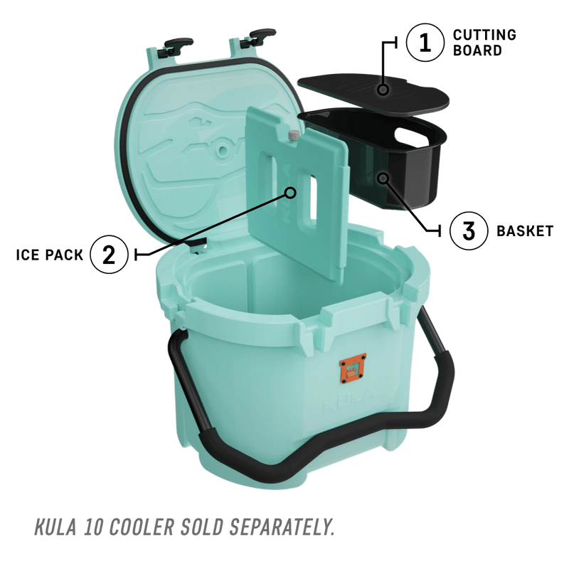Kula 10 cooler in seafoam with accessories being place inside cooler