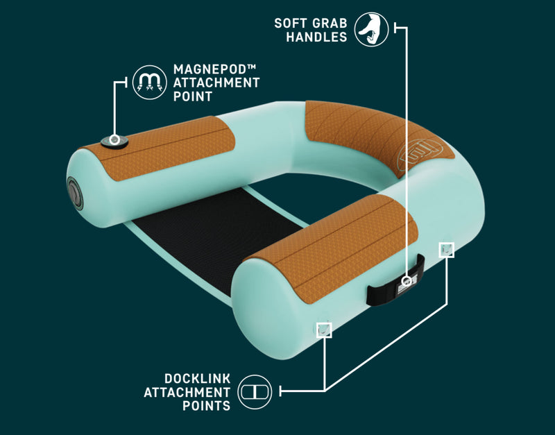 Angled view of the Inflatable Hangout Sling Chair with feature callouts.