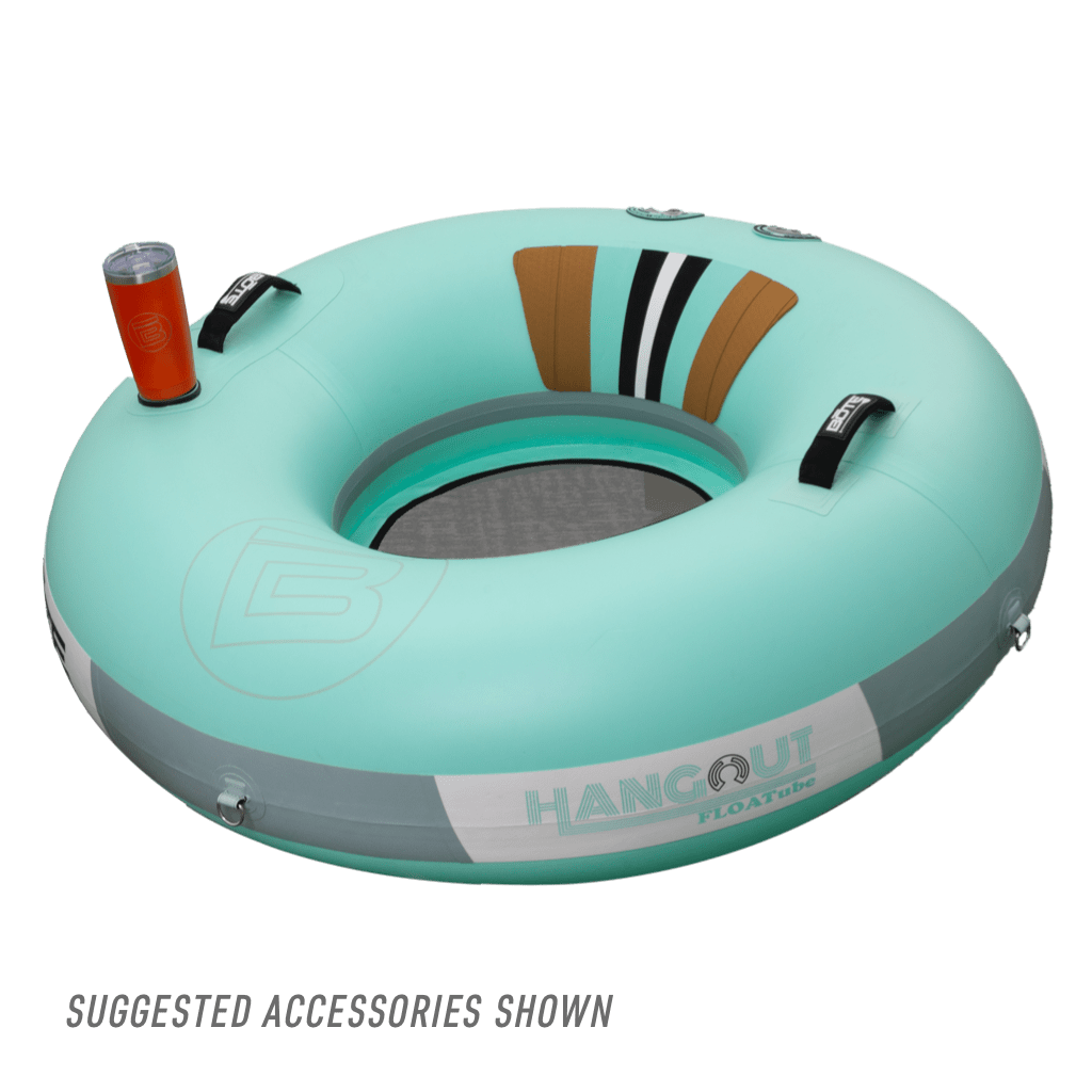 Top view of the Inflatable Hangout FLOATube Classic with a tumbler on it