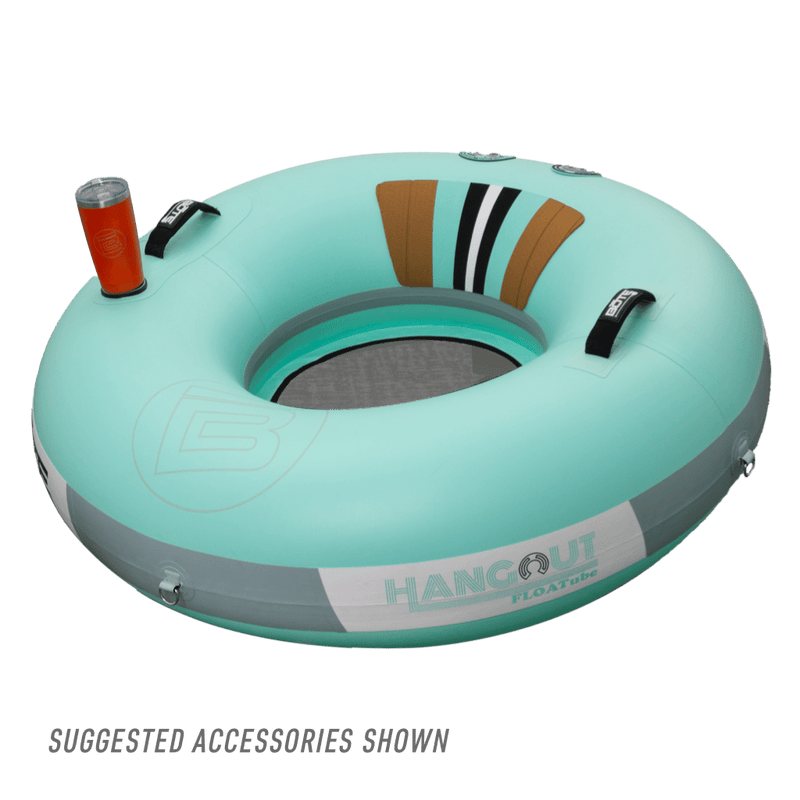 Top view of the Inflatable Hangout FLOATube Classic with a tumbler on it