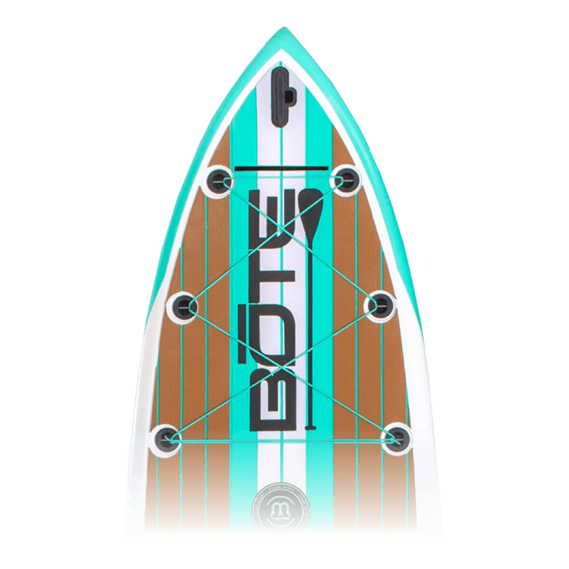 Zoomed in view of the nose for the HD 10′6″ Full Trax Seafoam Paddle Board