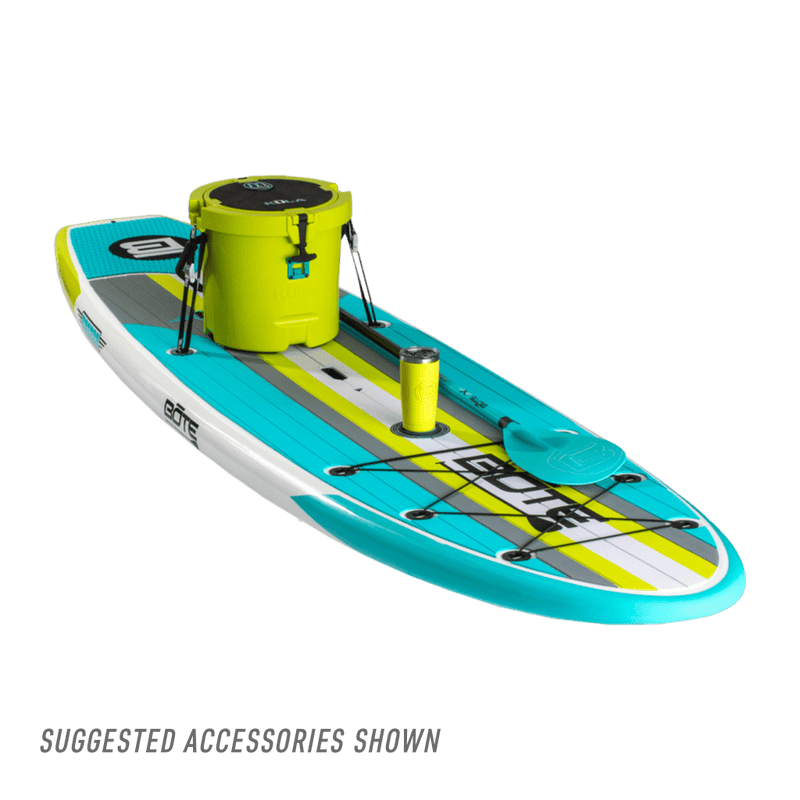 Front view of the Breeze 11′6″ Full Trax Citron Paddle Board with accessories
