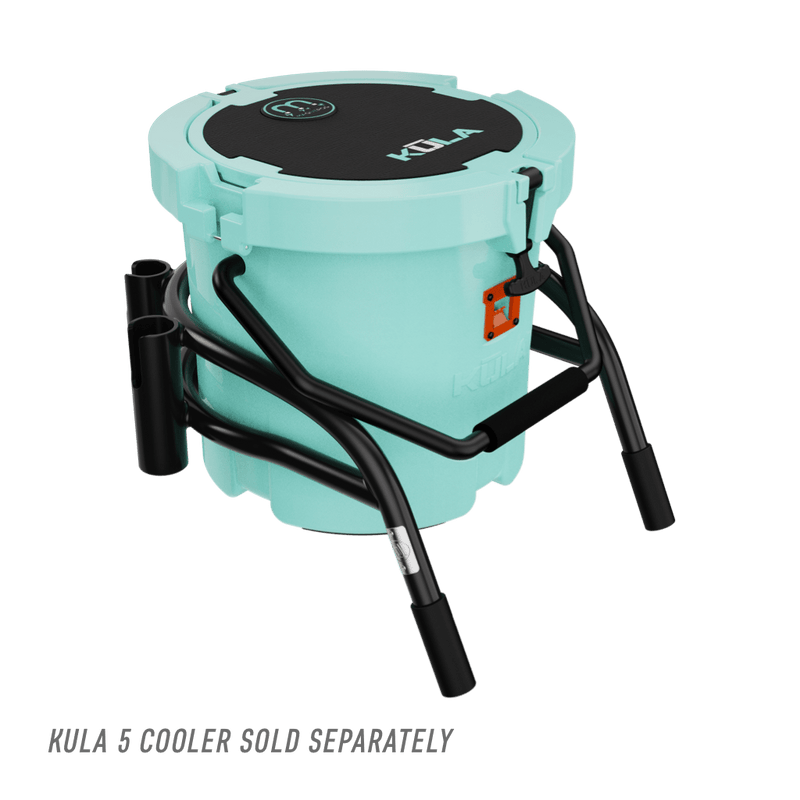 Back view of Bucket Rac Black on cooler with black handle.