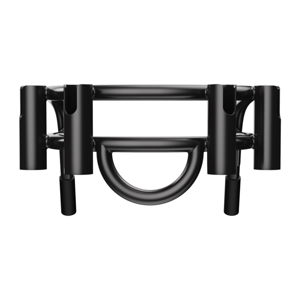 Front view of Bucket Rac Black showing full symmetrical structure.