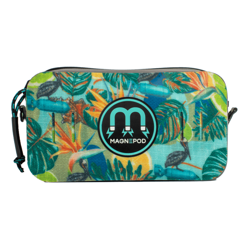Back view showing Magnepod logo on Highwater Hitchhiker Native Bombardier with bold leaf and fruit design.