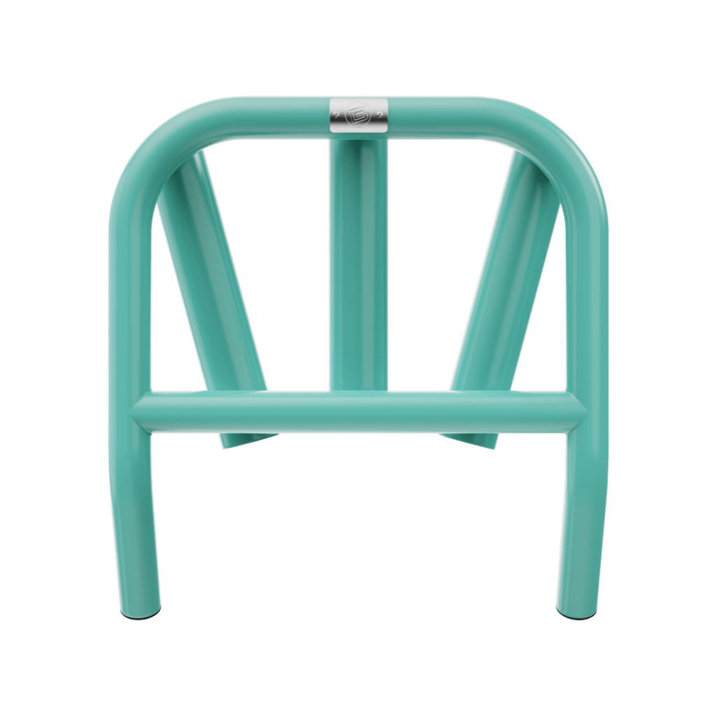 Back view of Mini Rocket Rac Seafoam with flat horizontal support and arched top bar.