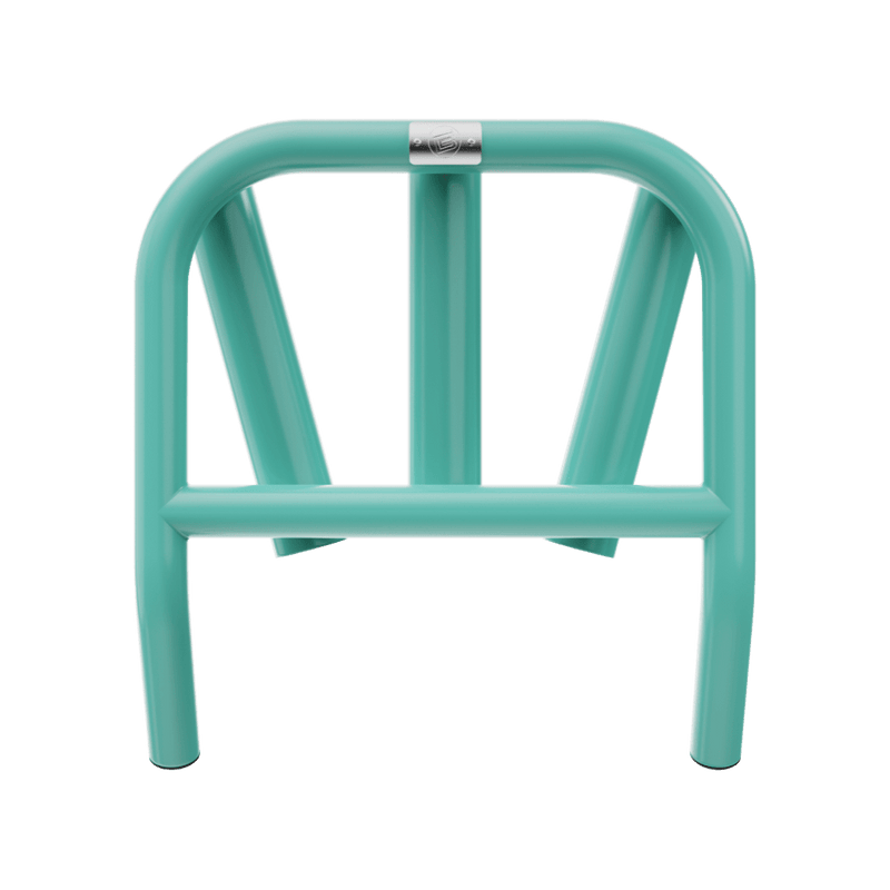 Back view of Mini Rocket Rac Seafoam with flat horizontal support and arched top bar.