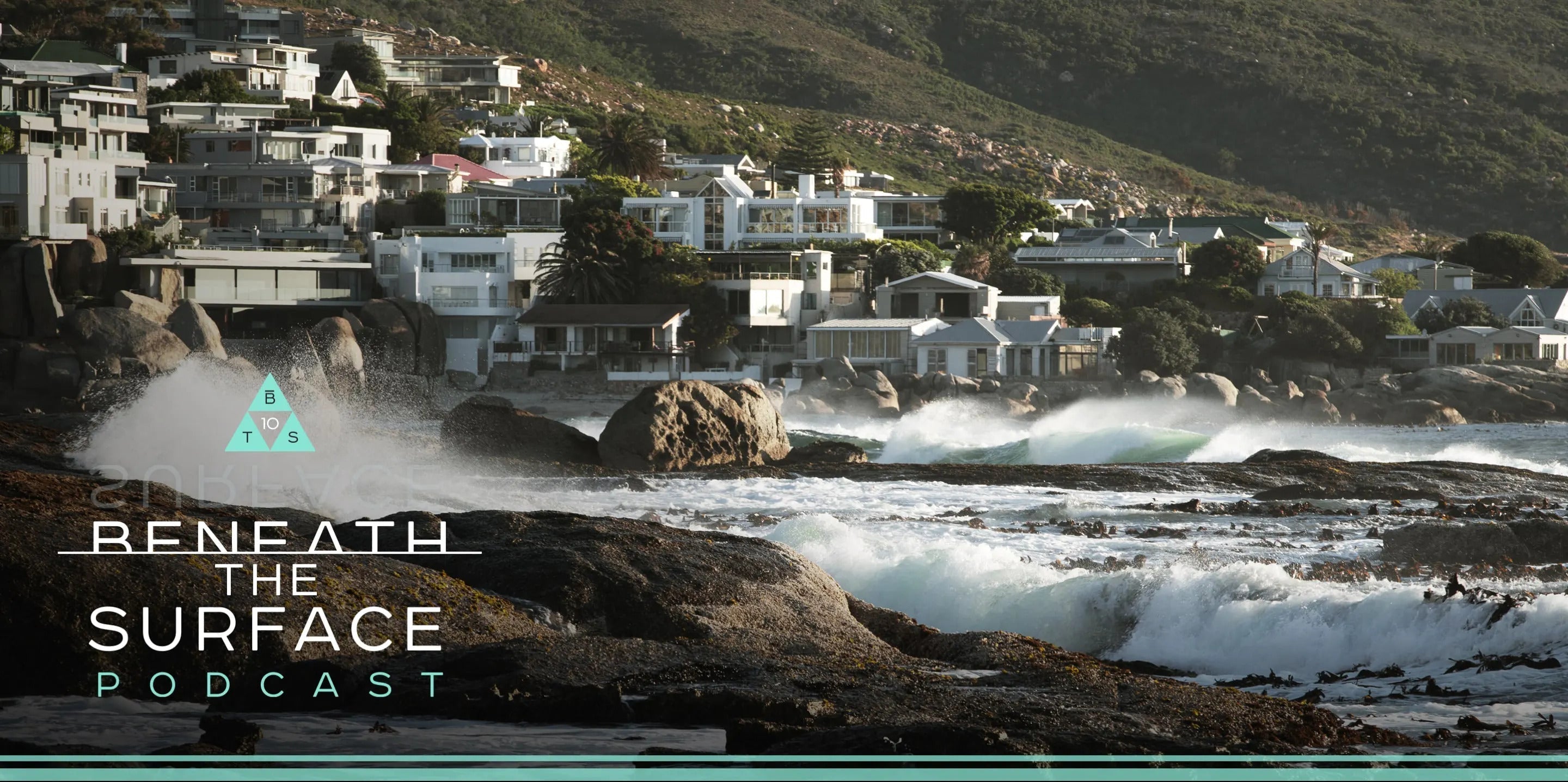 Image of the coast of South Africa with text overlay that says " Beneath the surface Podcast"