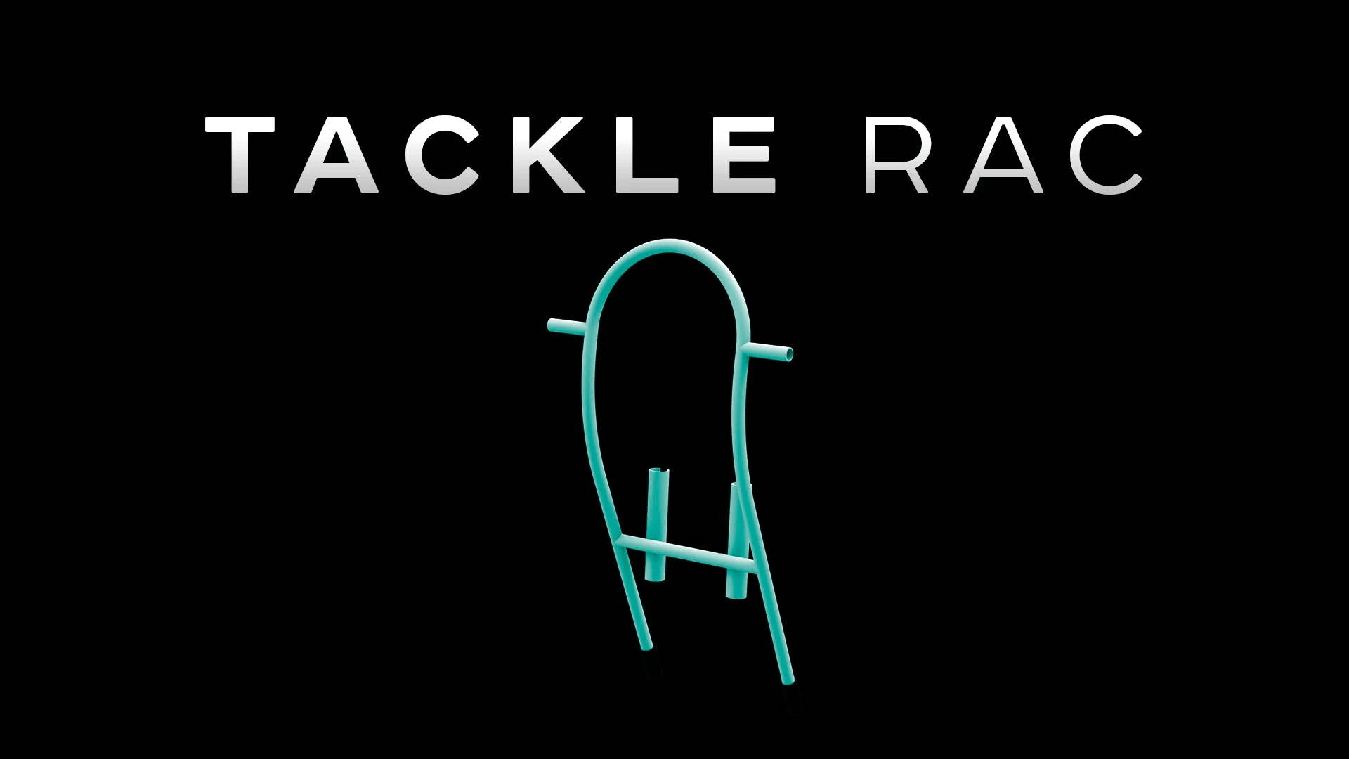 Teal tackle rac shown as a graphic with text reading “Tackle Rac” on a black background.