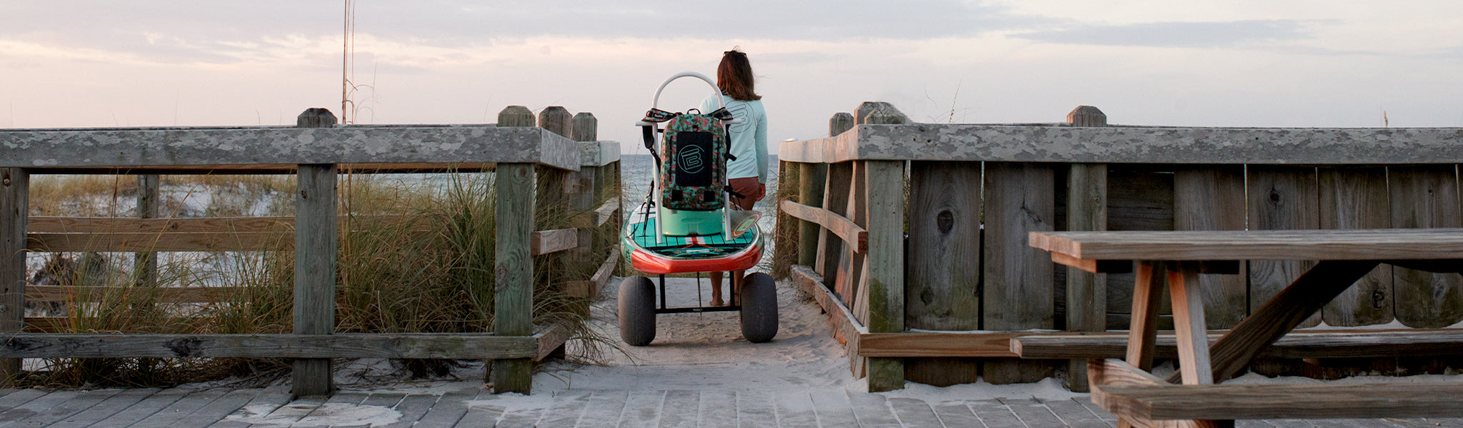 A person using BOTE Accessories on boardwalk