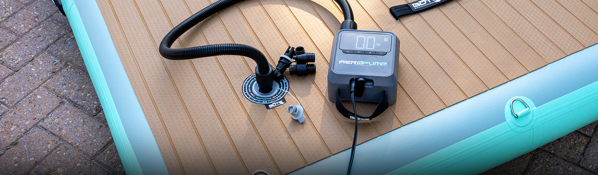 Inflatable BOTE product with electronic pump on top of it