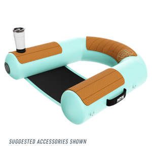 Front angled view of the Inflatable Hangout Sling Chair Classic with drink