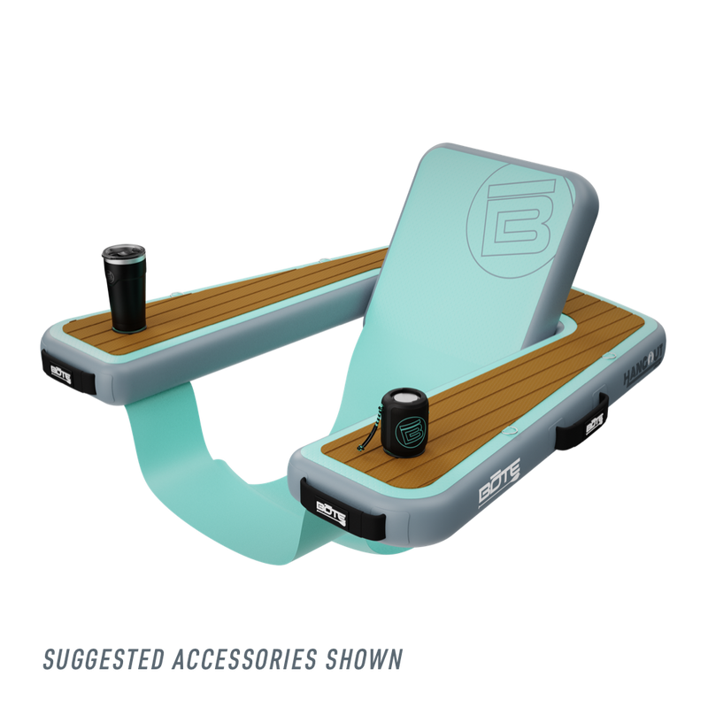Picture of the Inflatable Hangout Chair Classic with a tumbler and speaker