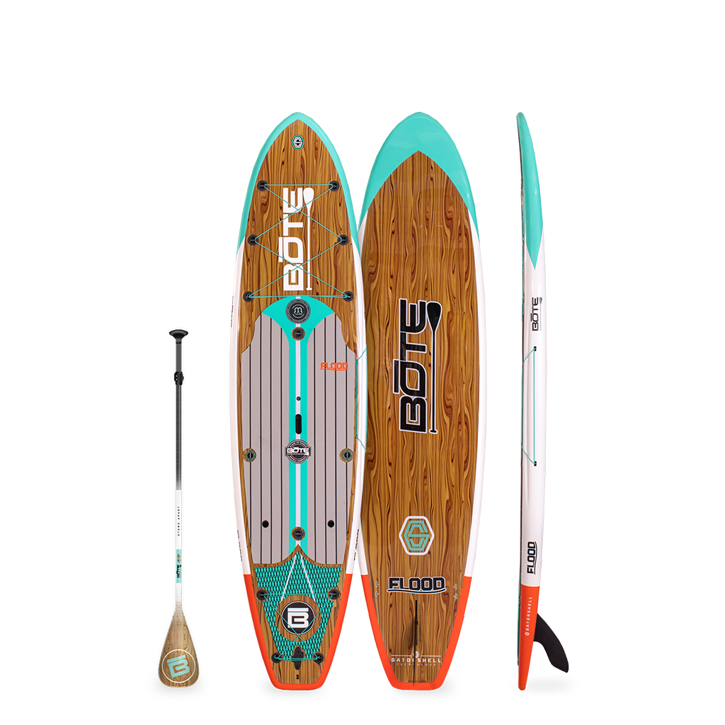 Front, Side, and Back of Flood 10'6" Classic Cypress Paddle Board
