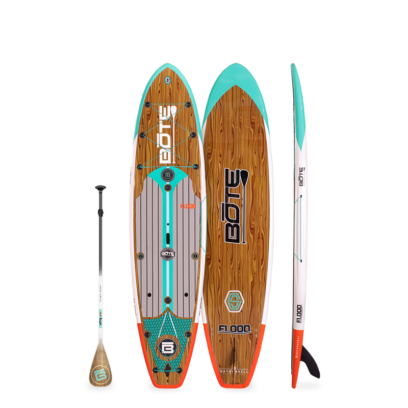 Front, Side, and Back of Flood 10'6" Classic Cypress Paddle Board