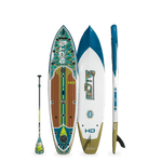 Top, bottom, and side view of the HD 10'6" Native Bombardier Paddle Board Package.
