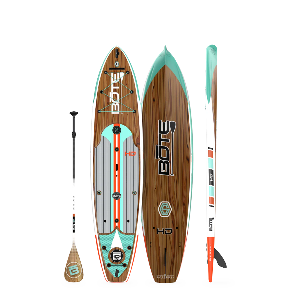 Top, side, and bottom view of the HD 10′6″ Classic Mangrove Paddle Board
